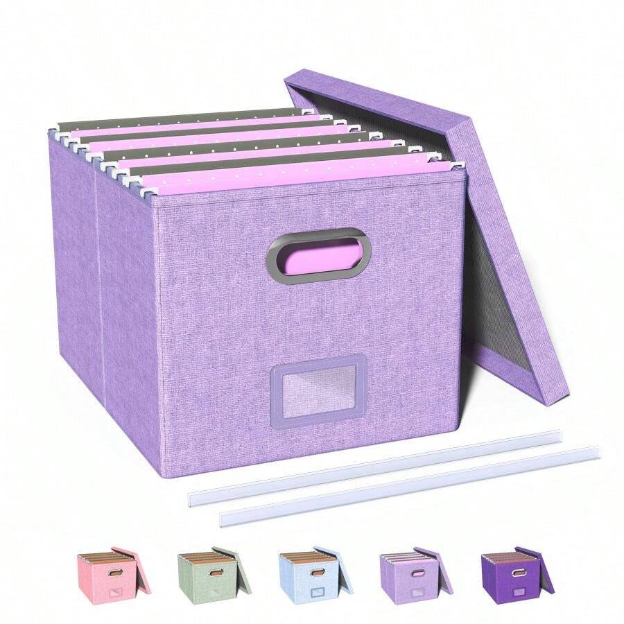 File Organizer Box,Filing Box With Lid,File Box For Letter/Legal File Folder Storage, Portable Hanging File Box For Office/Decor/Home,1 Pack,Black-Box Only - 薰衣草 - 查看 1