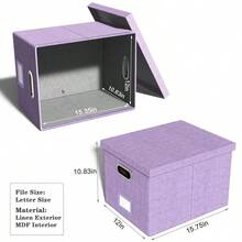 File Organizer Box,Filing Box With Lid,File Box For Letter/Legal File Folder Storage, Portable Hanging File Box For Office/Decor/Home,1 Pack,Black-Box Only - 薰衣草 - 查看 2