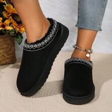 Plus Size Outdoor Slippers For Autumn/Winter 2024, Thick Sole, Simple, Warm, Soft Bottom & Non-Slip For Indoor & Home Use - Black - View 10
