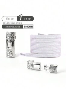 1双仿钻扣弹力免系鞋带，珠光时尚慵懒鞋带，适合运动鞋和休闲鞋 - White-pearly lustre - 查看 7
