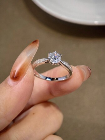 Newsoul 1PC Luxury Real 0.5CT Moissanite Rhinestone Rings For Women 925 Sterling Silver Wedding Engagement Eternal Promise Ring Fine Jewelry Anniversary Gift Bridal Jewelry