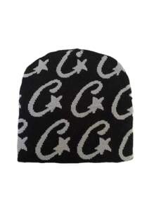 1 pièce Bonnet tricoté jacquard étoile, Chapeau crâne décontracté, Casquette de ski à la mode, Casquette de sport, Chapeau de couple, Cadeau de vacances