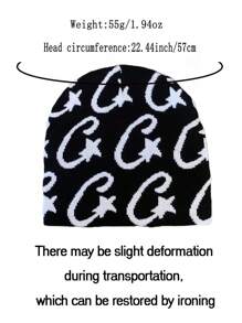 1 pièce Bonnet tricoté jacquard étoile, Chapeau crâne décontracté, Casquette de ski à la mode, Casquette de sport, Chapeau de couple, Cadeau de vacances