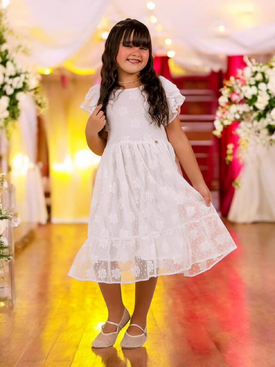 Children's White Dress Luxury Swirled Graduation ABC Eucharist Christening Bridesmaid New Year Party Borboletinhas Kids - 白色 - 查看 1