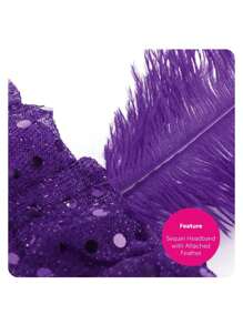 I LOVE FANCY DRESS Ladies Purple Flapper Dress Bead Necklace Feather Headband 1920's Deluxe Costume Flapper Gatsby Party Fancy DressBlock PrintFabric - Purple - View 3