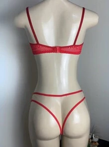 Lingerie Set Without Underwire With Invisible Tulle Sensual Panties Comfortable Bra Margareth Sexy Lingerie Adjustable Straps - 紅色 - 查看 3