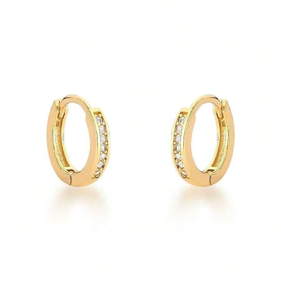 Medium Gold Zirconia Hoop - Vàng - Xem 1