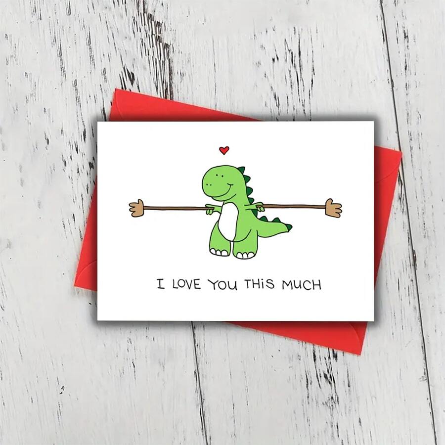 1 张趣味创意情人节卡片，可爱恐龙印花卡片，周年纪念卡片，送给男朋友和女朋友的完美情人节礼物，圣诞节