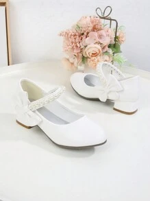 Girls' Fashion Elegant Bow Decor High Heel Shoes,Spring Autumn Children Dance Party Dress Shoes