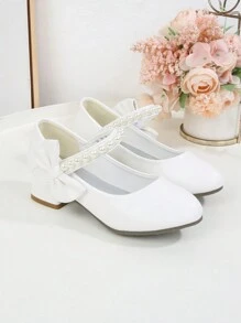 Girls' Fashion Elegant Bow Decor High Heel Shoes,Spring Autumn Children Dance Party Dress Shoes