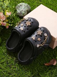 HOEASE Girls' Wooden Clogs, Garden Shoes, Comfortable Lightweight Hollow Sandals, Floral Pattern For Spring/Summer - Black - View 2