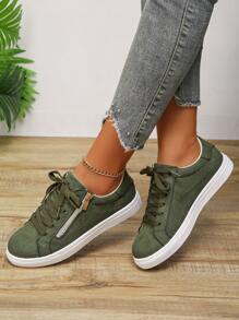 Women's Outdoor Casual Slip-On Sneakers, Comfortable And Versatile Lace-Up Side Zipper Flat Shoes