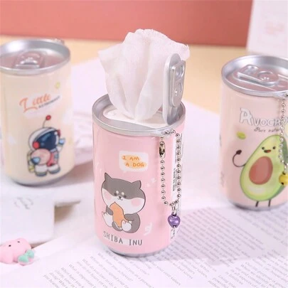 1/2/3/4pcs Cartoon Graphic Portable Wet Wipe, Disposable Cleaning Cloths, Cute Mini Canister Wet Wipes For Travel, Travel Essentials( Random Color)