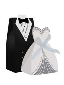 36 件（18 件婚纱+18 件西装）婚纱礼盒燕尾服新娘和新郎婚礼招待袋糖果巧克力礼盒创意复古婚礼散装带丝带生日新娘送礼会客人装饰派对用品婚礼派对回礼丝带糖果盒礼盒餐桌装饰，圣诞节情人节 - 彩色 - 查看 12