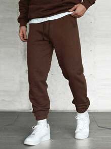 Men's Loose Fit Casual Drawstring Ankle-Length Pants, Thin Fleece, Spring/Autumn - Brown - View 3