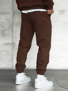 Men's Loose Fit Casual Drawstring Ankle-Length Pants, Thin Fleece, Spring/Autumn - Brown - View 2