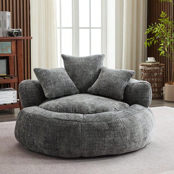 Soft Oversized Bean Bag Chair Chenille Deep And Wide Seat Round Cloud Couch Memory Foam Filling  Lazy Sofa For Indoor,Outdoor, 300LB Capacity