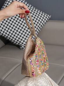 Women's Evening Clutch Bag With Rhinestone Decoration, Fancy Shaped Handbag, Perfect For Formal Party, Cocktail Dress Accessory, Glamorous Rhinestone Bag, Bags Ladies Elegant, Wedding - Champagne - View 5