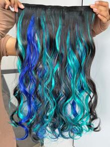 Unsichtbare Haarverlängerungen mit justierbarer Größe, 5 sicheren Clips, 50 cm lange, wellige, lockige synthetische Haarverlängerung als Haareinlage (Schwarz, Grün, Blau) Highlight für Frauen, Halloween