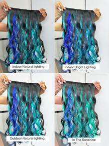 Unsichtbare Haarverlängerungen mit justierbarer Größe, 5 sicheren Clips, 50 cm lange, wellige, lockige synthetische Haarverlängerung als Haareinlage (Schwarz, Grün, Blau) Highlight für Frauen, Halloween