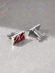 1 par de gemelos rectangulares clásicos de artesanía esmaltada, accesorio de moda para negocios para hombres - Negro - Ver 1