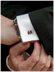 1 par de gemelos rectangulares clásicos de artesanía esmaltada, accesorio de moda para negocios para hombres - Negro - Ver 2