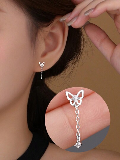 1 PC/Pair Elegant Fashion 925 Sterling Silver Zirconia Butterfly Single Drop Earring For Women Fine Jewelry Party Birthday Gift Daily Wear