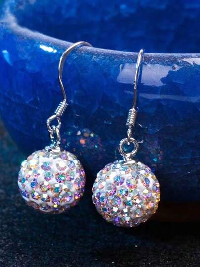 1 Par De Aretes De Navidad En Forma De Bola De Discoteca Plateada