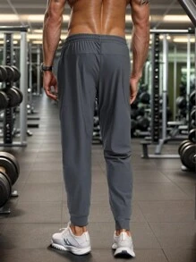 男士夏季松紧腰可调节腰带休闲裤，带拉链口袋，适合运动和训练，可机洗，反光 - 灰色 - 查看 3