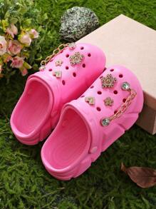 HOEASE Girls' Wooden Clogs, Garden Shoes, Comfortable Lightweight Hollow Sandals, Spring/Summer Floral Pattern - Pink - View 2