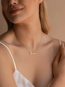 Customized Name Paperclip Pendant Necklace, Personalized Silver/Gold Chain Necklace, Customizable 1-2 Name Engraved Pendant Necklace, Fashionable Stainless Steel Jewelry, Couple Gift, Birthday/Anniversary Gift - Gold - View 9