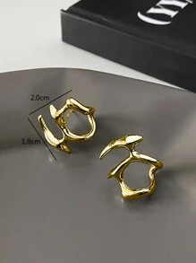 1pair Gold-Colored Asymmetrical Cutout Design Stud Earrings - Gold - View 3