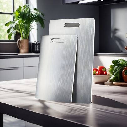 1pc Mini/Small/Medium/Large 4 Stainless Steel Cutting Boards, Cutting Boards, Cutting Aids, Kitchen Gadget Supplies Accessories, Suitable For Home Kitchens, Camping And Easy To Carry A Corrosion-Resistant, Durable Stainless Steel Cutting Board