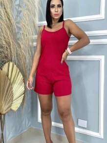 WOMEN'S THIN STRAP VISCOLYGRA JUMPSUIT - 紅色 - 查看 1