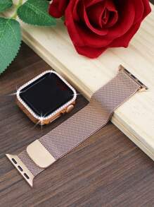 兼容 表带和表壳组合。时尚休闲，男女皆宜。这款二合一表壳采用柔软透气、可调节的环形不锈钢编织磁扣表带，镶嵌闪亮水钻，防摔防刮，PC 材质，并覆有钢化玻璃保护膜。兼容 Series Ultra/11/10/9/8/7/6/5/4/3/Se，搭配 38/40/41/42/44/45/46/49 毫米表带和表壳。 - 玫瑰金 - 查看 5