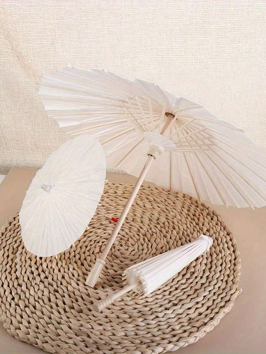 1pc Elegant White Paper Parasol, Traditional Chinese Round Paper Umbrella, DIY Painting Blank Umbrella, Paper Parasol, For Wedding, Party, Festival Activities, Party Supplies