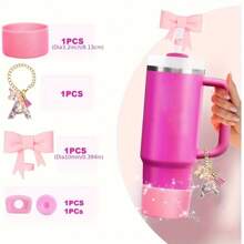 Set de 5 accesorios para tazas de 30oz y 40oz, decoraciones con iniciales para tumblers, que incluye tapa y funda de silicona para pajita, tapa a prueba de derrames, y dije para asa
