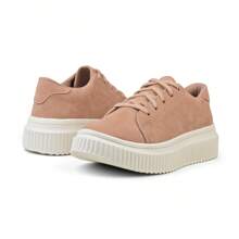Women's Casual Suede Flat Sneakers High Platform Low Top Soft And Comfortable - 乾枯玫瑰色 - 查看 2