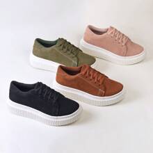 Women's Casual Suede Flat Sneakers High Platform Low Top Soft And Comfortable - 乾枯玫瑰色 - 查看 4