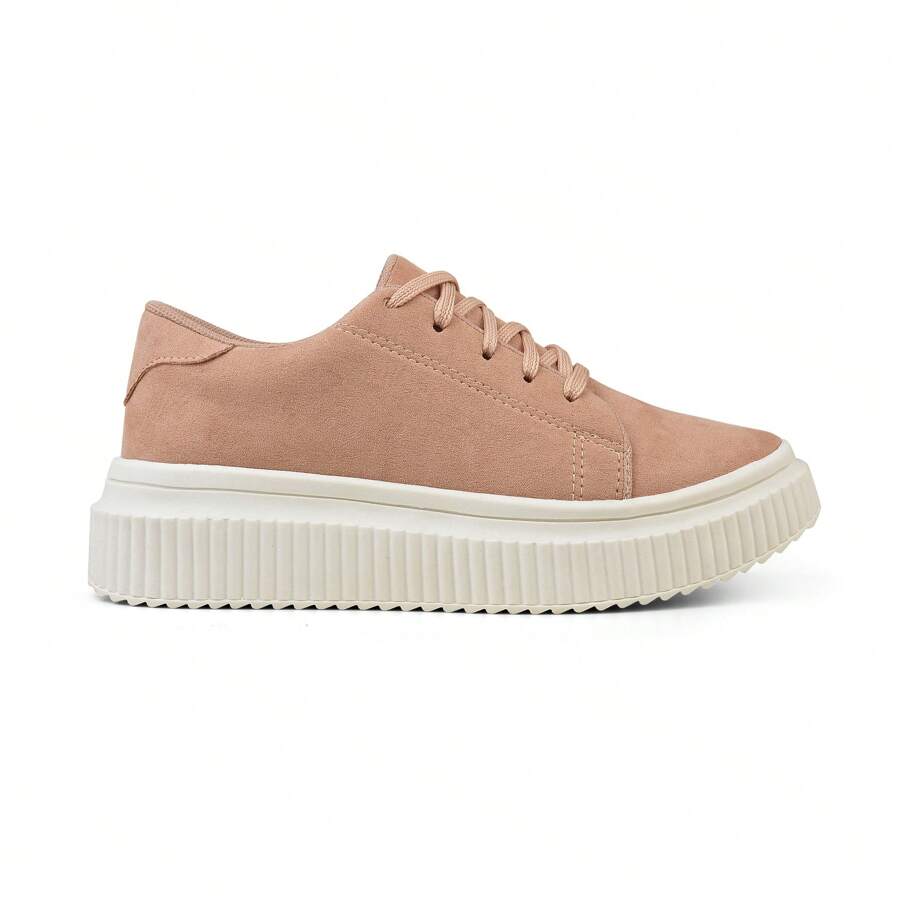 Women's Casual Suede Flat Sneakers High Platform Low Top Soft And Comfortable - 乾枯玫瑰色 - 查看 1