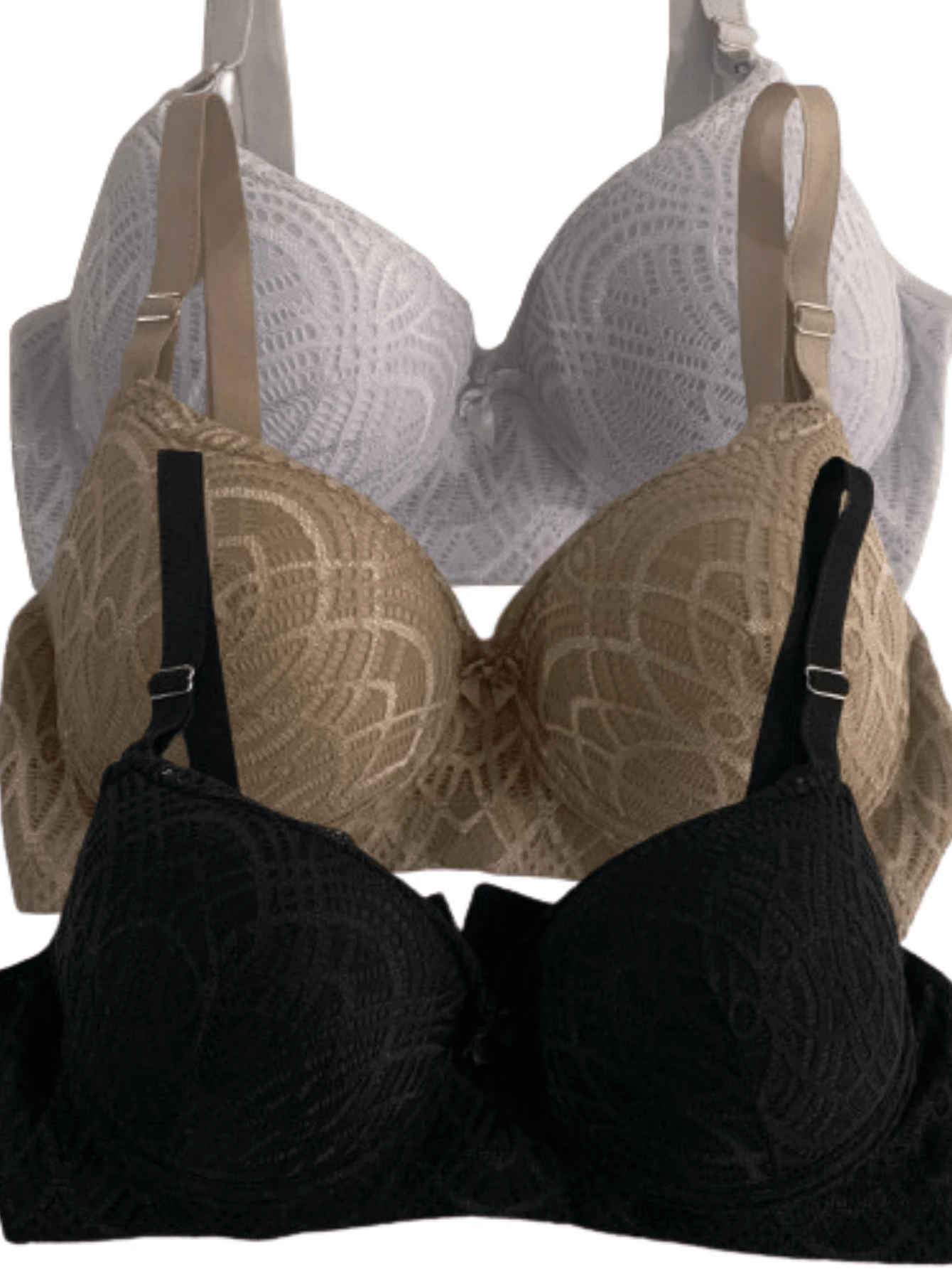 Kit 3 Plus Size Support Bra Reinforced Women's With Lace Cup Thick Adjustable Strap With Underwire - 彩色 - 查看 1