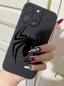 1pc Spider Design Anti-Slip Shock-Proof Black Phone Case Compatible With IPhone, Compatible With Honor, Compatible With Redmi, Compatible With Samsung Galaxy, International Version,  Not The Domestic Version - Black - View 2