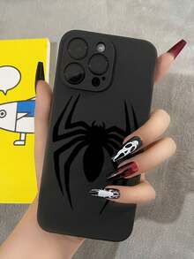 1pc Spider Design Anti-Slip Shock-Proof Black Phone Case Compatible With IPhone, Compatible With Honor, Compatible With Redmi, Compatible With Samsung Galaxy, International Version,  Not The Domestic Version - Black - View 4