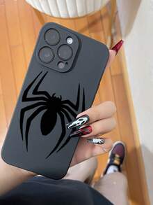 1pc Spider Design Anti-Slip Shock-Proof Black Phone Case Compatible With IPhone, Compatible With Honor, Compatible With Redmi, Compatible With Samsung Galaxy, International Version,  Not The Domestic Version - Black - View 6