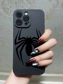 1pc Spider Design Anti-Slip Shock-Proof Black Phone Case Compatible With IPhone, Compatible With Honor, Compatible With Redmi, Compatible With Samsung Galaxy, International Version,  Not The Domestic Version - Black - View 5