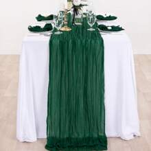 1pc Cheese Cloth Table Runner, Boho Cheese Cloth Tableware, Transparent Cheese Cloth Runner For Wedding Bride, Baby Shower, Birthday Party, Cake Decorations - Dark Green 1 - View 4
