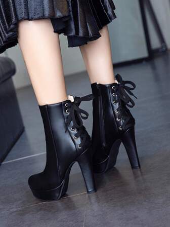 Fall/Winter 12cm Retro High Heel Platform Waterproof Ankle Boots For Women Fashionable Sexy Short Booties, Wear With Cardigan, Versatile