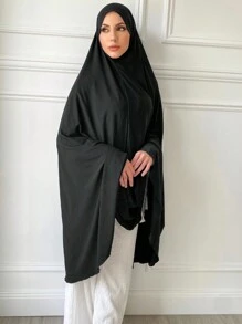 1pc Phụ kiện Abaya không tay màu đen cỡ lớn cho nữ, khăn trùm đầu rộng rãi, che cằm, Al-Amira, Khimar, băng đô, khăn trùm đầu mềm mại cho nữ - màu đen - Xem 2