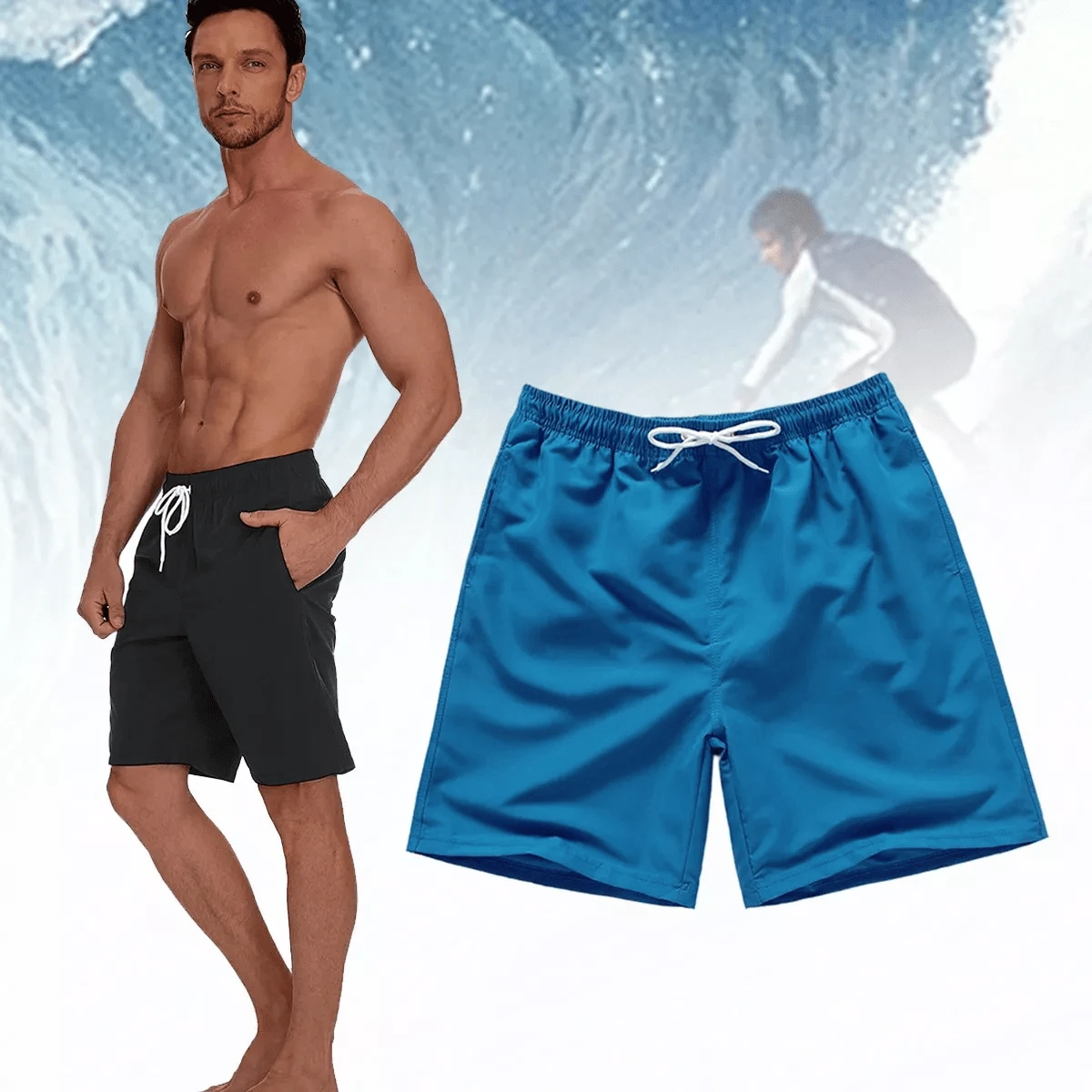 Casual Beach Shorts Swimsuit For Men's Gym Shorts Men's Quick Dry Board Shorts Light Bulb Swimsuit (With Pockets)