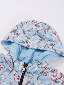 Giolshon Women's Cream Double-Sided Hooded Jacket - Reversible Printed Design, Casual & Fashionable, Suitable For Daily Layering, Autumn/Winter - Blue - View 9